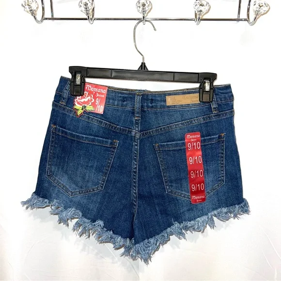 Montana Jeans Medium Wash Distressed Frayed Raw Hem Mid Rise Denim Shorts - Picture 7 of 8